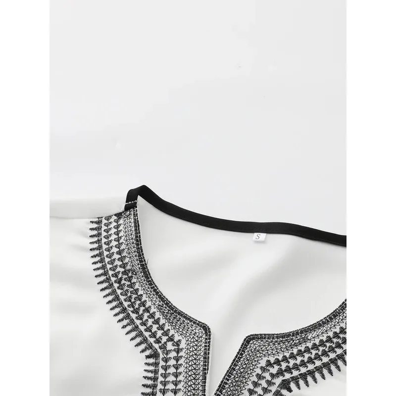 Eid Raya New Islamic Kaftan White Muslim Short Sleeve Embroidered Garment Jubba Thobe