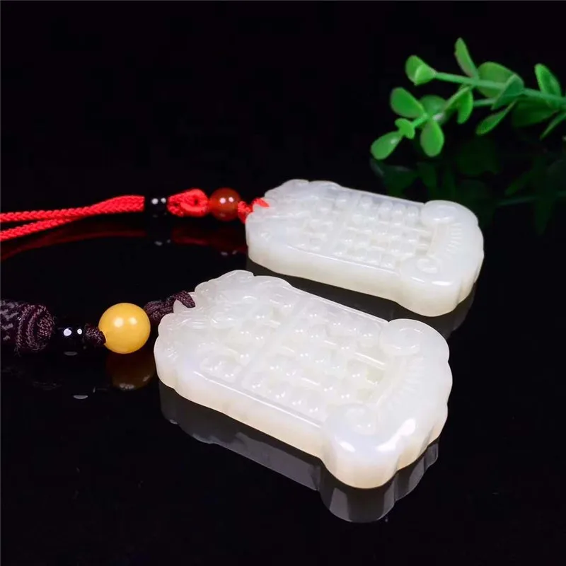 Hegu Yunzhai Tian Yu Hetian Greenish White Ruyi Abacus Jade Pendant