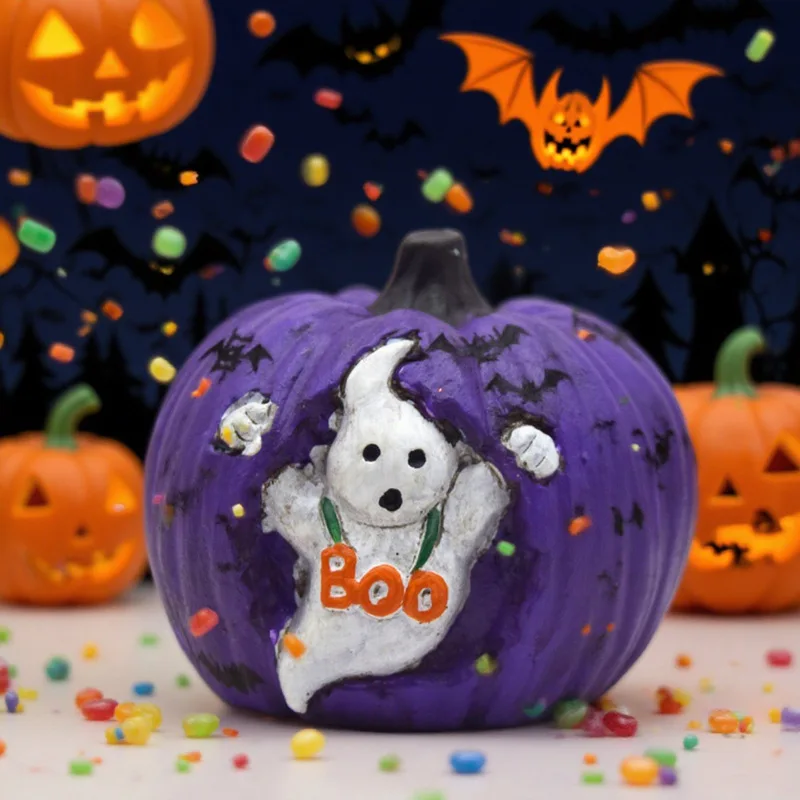 

Halloween Miniature boo Pumpkin Figurines Mini Resin Pumpkin Ghost Ornaments Fairy Halloween Garden for Home Garden Decoration