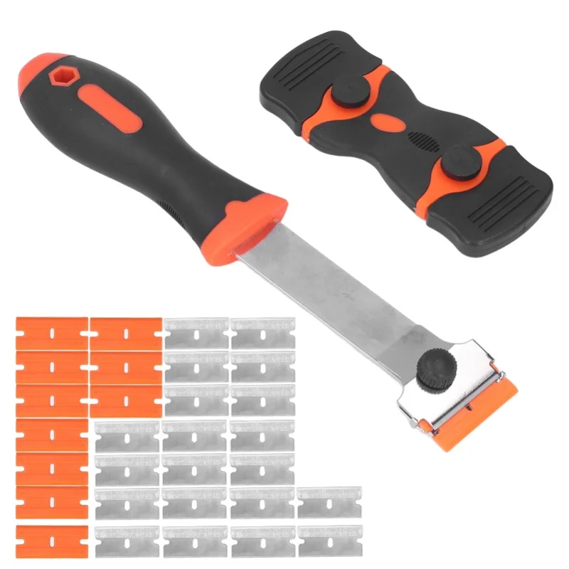 32 Pcs/Set Razor Blade Scraper Kit Long Handle And Double Edged Scrape Knives With Blades For Wall Glass