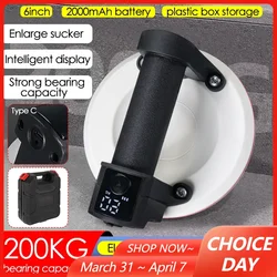 Smart Display 6inch Electric Vacuum Suction Cup 200KG Load Heavy Duty Granite Tile Glass Lifter 2000mAh Battery with Box Storage