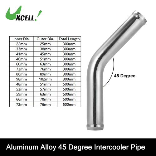 Tubo Intercooler UXCELL de 45 grados, 63mm, 70mm, 76mm OD 300mm, 500mm de largo, tubo de aleación de aluminio, tubo Intercooler, tubo de entrada de aire
