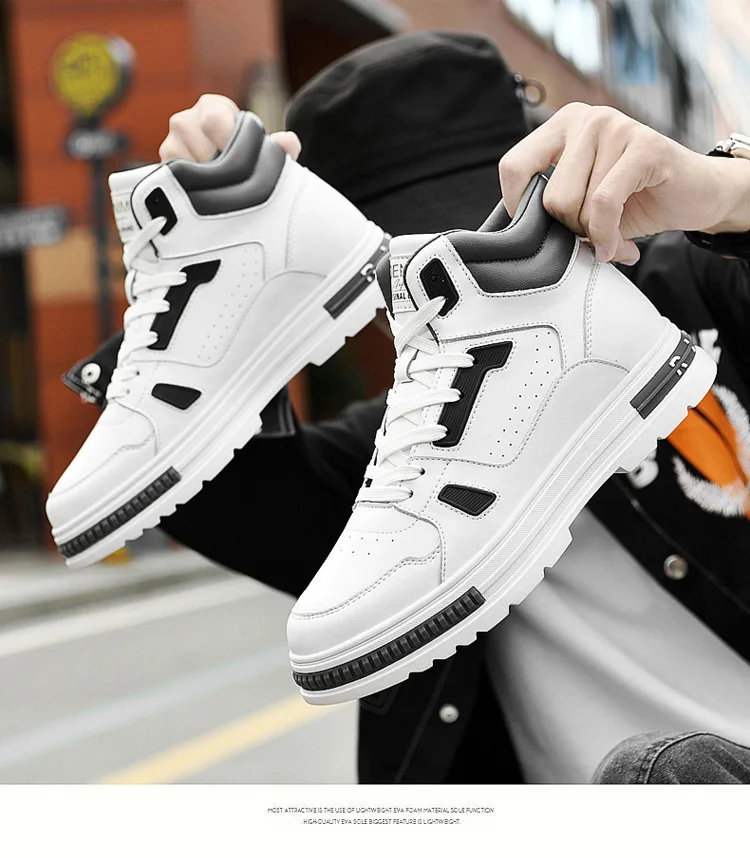 New Height Increasing 6/8CM Men's Leather Boots Breathable Casual Shoes Athletic Jogging Gym Shoes Fashion Leather Sports Shoes