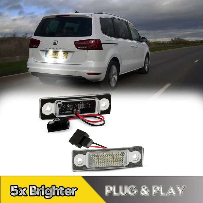 2Pcs For Volkswagen VW Sharan Ford Galaxy Seat Alhambra MK1 LED Number License Plate Lights Lamps 7M8 7V9 WGR Canbus 18smd White