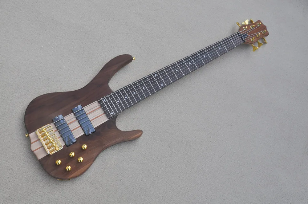 

Walnut 6 Strings Electric Bass Guitar with Rosewood Fretboard ,Gold Hardware,Provide customization
