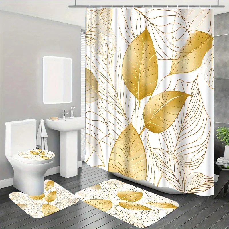 

Набор из 4 предметов, великолепный набор для ванной из золотой фольги, нескользящий напольный коврик для унитаза, U-образный коврик, коврик для крышки унитаза