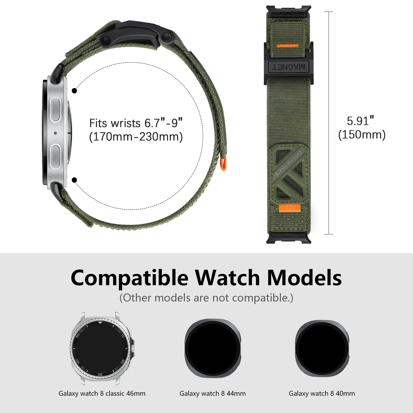 Braided Nylon Watch Band for Samsung Galaxy Watch 8 40mm/44mm/46mm. New Soft Magnetic Clasp for Easy Wear. For Men Watch Band.
