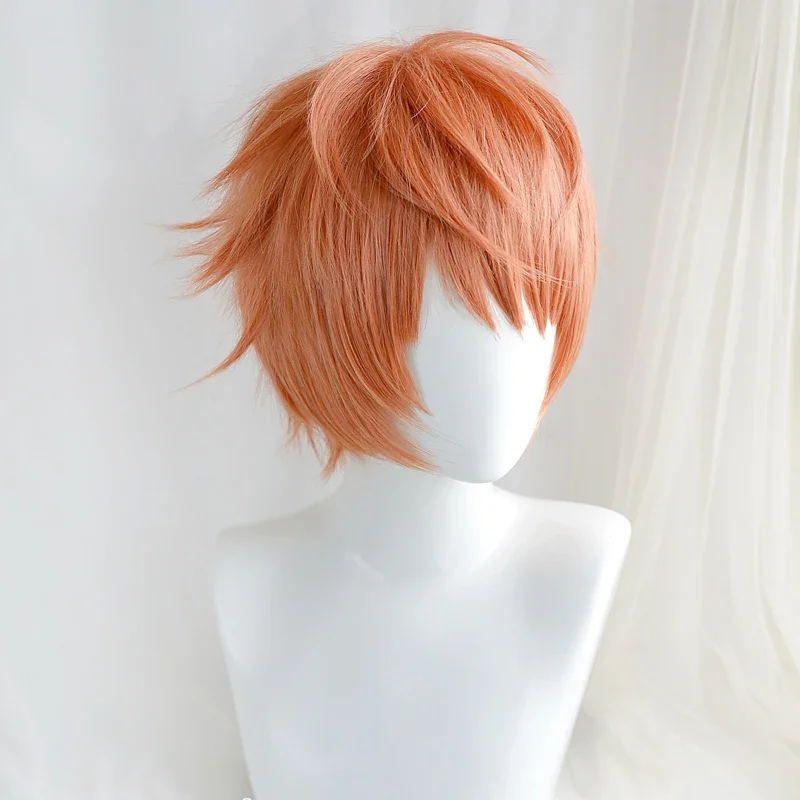 Division Rap Battle Hypnosis MIC Busujima Meison Riou Orange Wig Cosplay Wigs Short Fluffy Layered Anime Wigs + Wig Cap