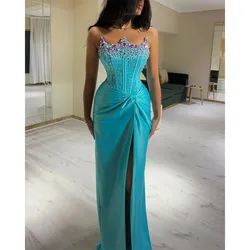 Elegant Strapless Mermaid Women's Evening Dress Colourful Rhinestone Beads Sleeveless  Front Slit Prom Dresses 2024 Party Gown