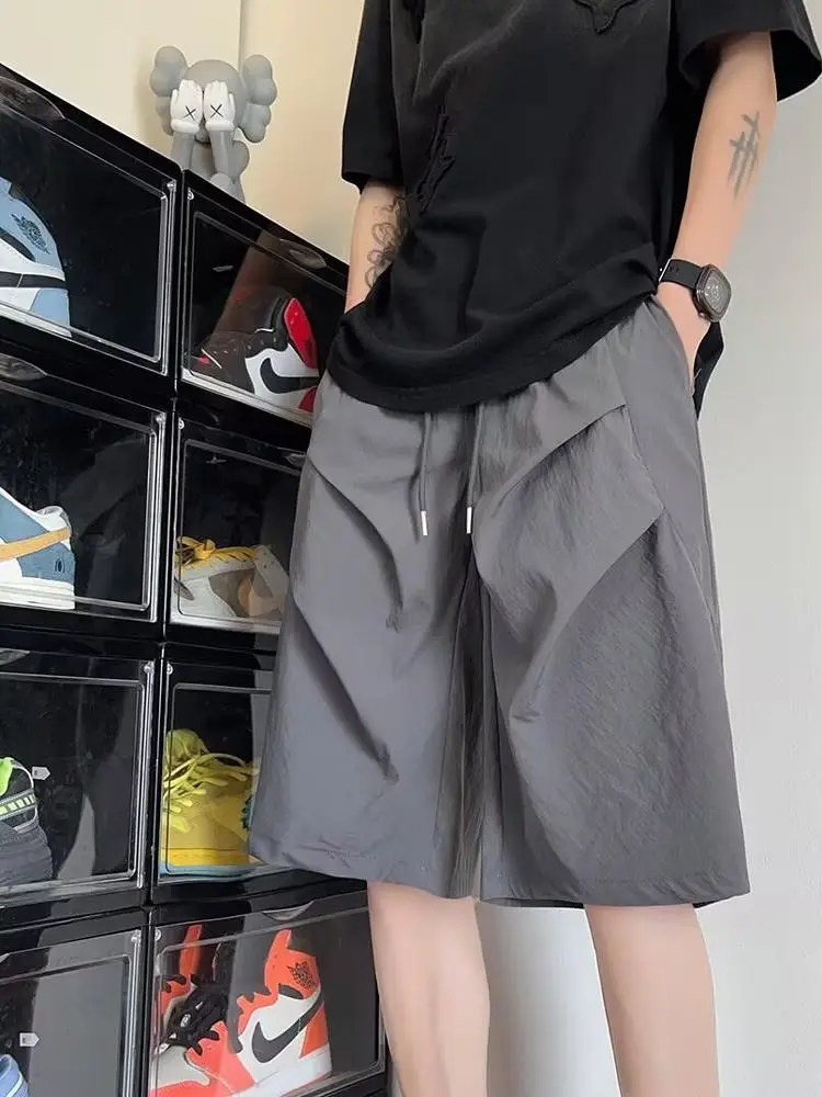 الجليد الحرير كوي الجافة الرجال orts الصيف رقيقة مطوي بنطلون رياضي فضفاض شعور رائع عادية خمسة أرباع طول مستقيم الساق الجينز #2