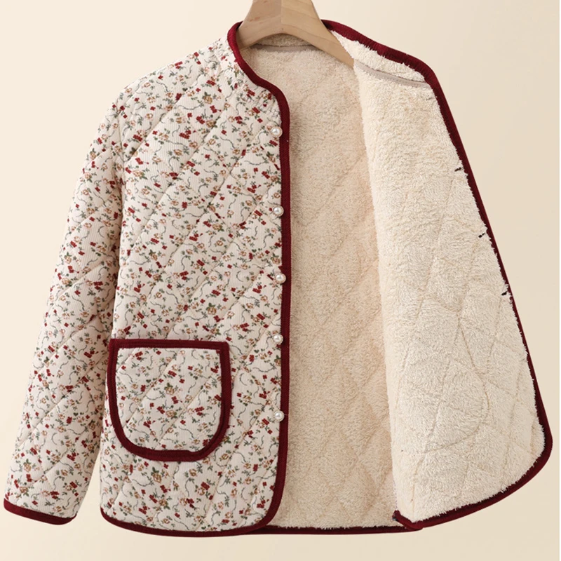 1 قطعة جديد الخريف الشتاء الإناث الأزهار طباعة القطن معطف المرأة الصوف سترة دافئة طويلة الأكمام واحدة الصدر يندبروف ملابس خارجية #6