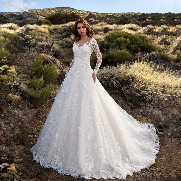 Vestido de novia de un hombro de manga larga de encaje blanco, vestido de noche para mujer, vestido cruzado elegante hasta el suelo, vestido de estilo chino
