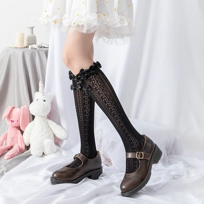 Japanese-style cute jk Lolita stocking for children, thin style, school-themed lace trim, Lolita socks, soft girl short socks