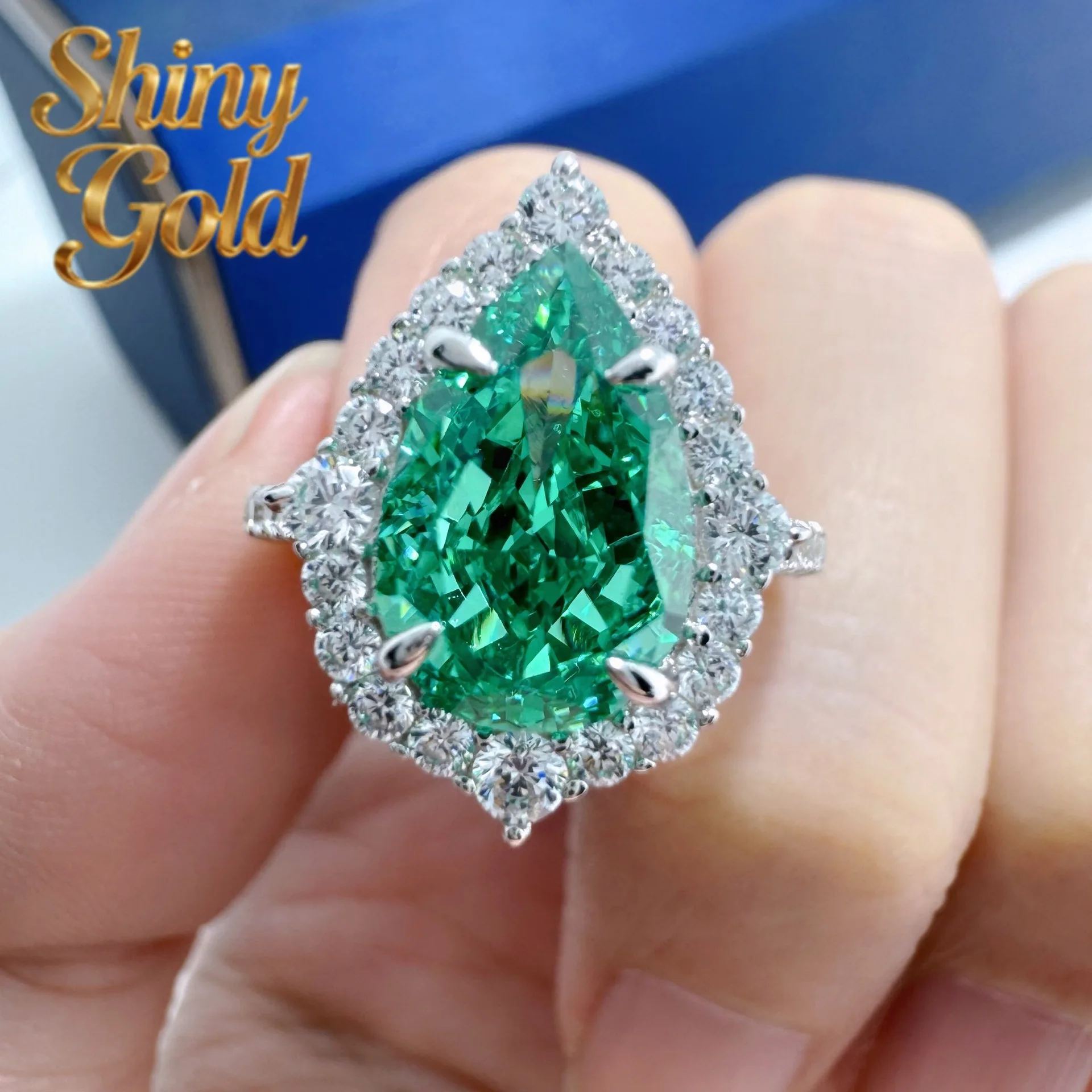 

Роскошное женское кольцо ShinyGold из цельной платины PT950 с зеленым бриллиантом в форме капли, 3 карата