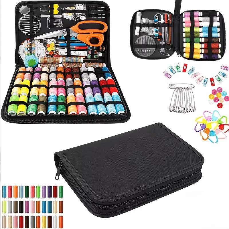 Portable Travel Sewing Kit 172/27pcs - All-in-One Threads Needles Scissors Set with Tape Measure Buttons, Deluxe Sewing Box