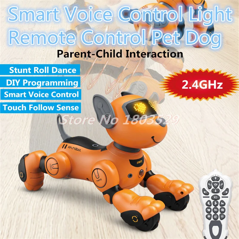 Smart Voice Control Light Remote Control Pet Dog 2.4G DIY Program Touch Follow Sense Dance Stunt Rollover RC Robot Dog Kids Toy