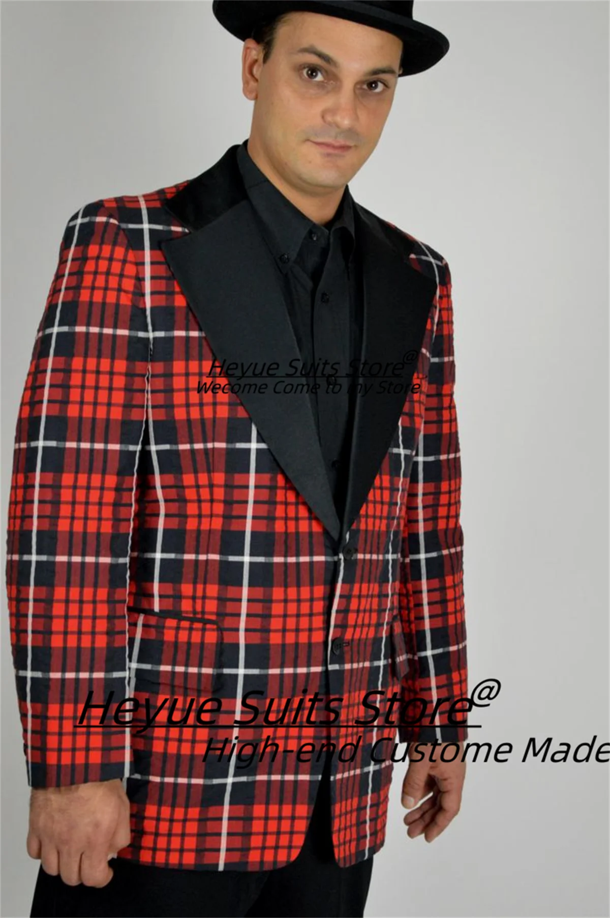 French style Classic Plaid Men Suits Customized Slim Fit Notched Lapel Groom Wedding Tuxedos 2 Pieces Sets Male Party Blazers