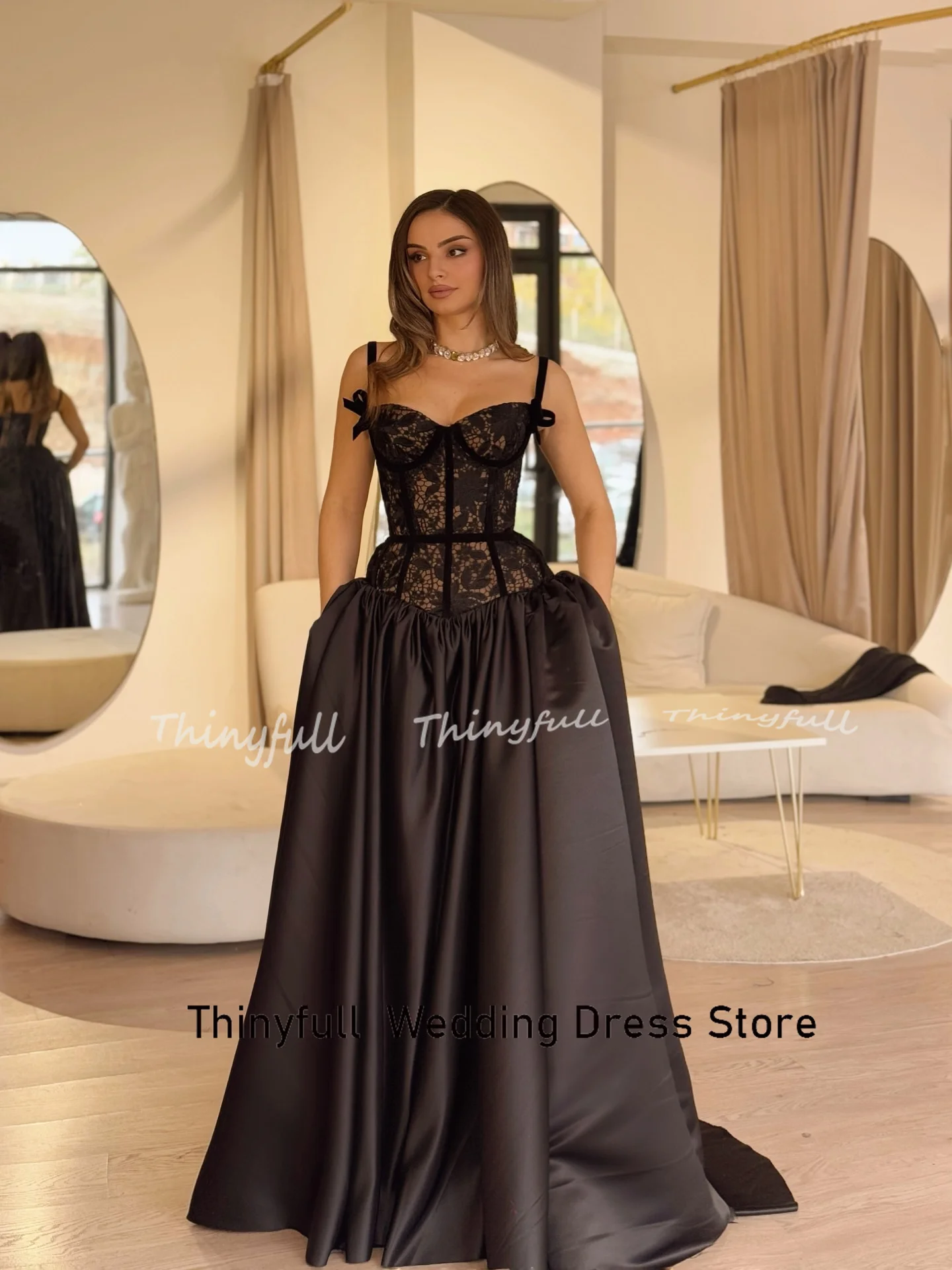 Thinyfull a-ligne Satin/dentelle robes de bal chérie sans manches robe de soirée 2026 longue robe formelle robes de soirée personnalisé