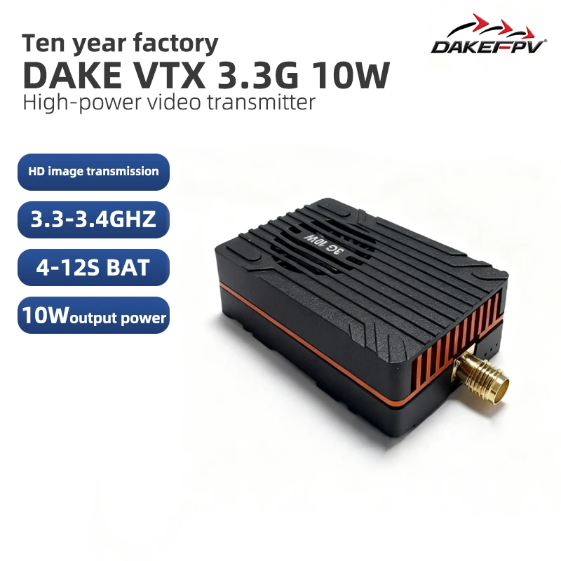 DAKE vtx 10W FPV Wireless Video Transmitter Ultra Long Range Image Transmission for Drone FPV VTX3.3-3.4g