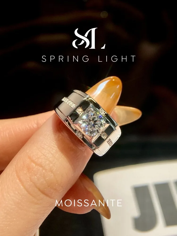 Real 1CT Fashion Certified Moissanite Diamond Engagement Rings For Men 925 Sterling Silver Anniversary Gift Jewelry