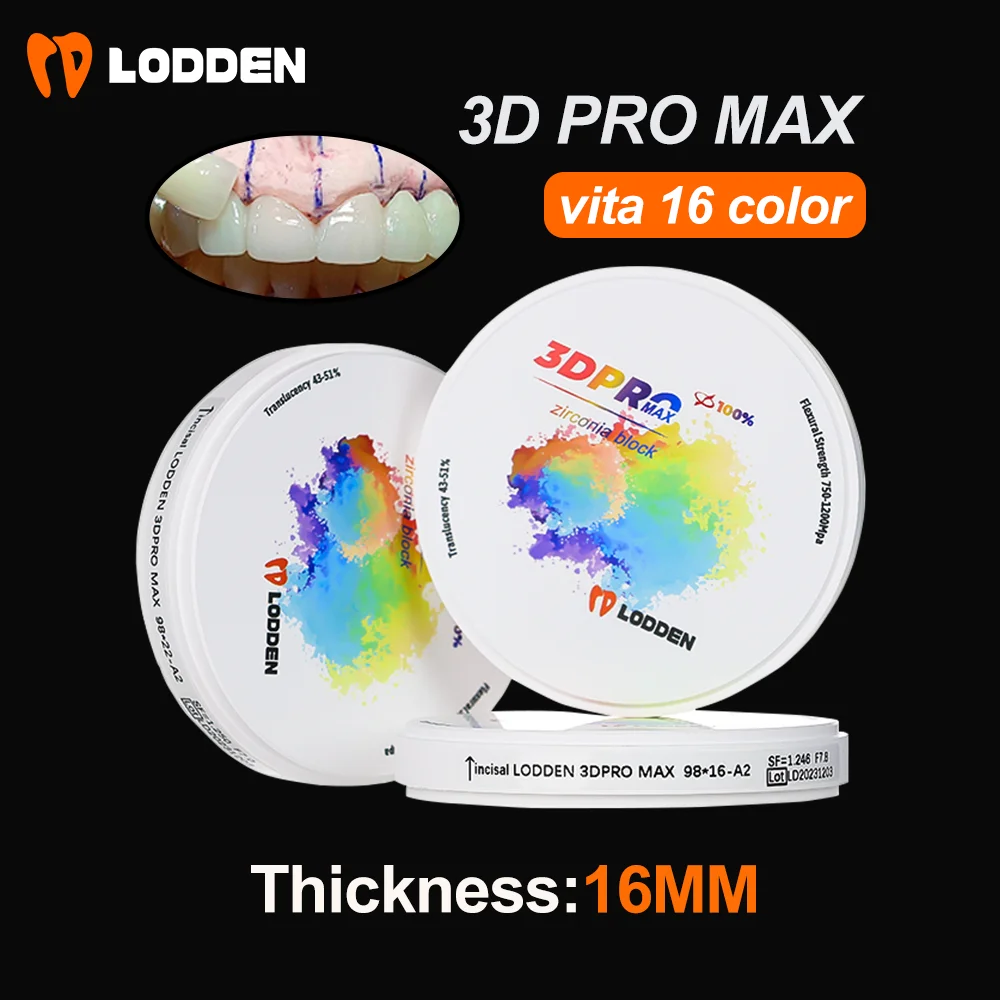 Bloco Multicamadas Zirconia para Laboratório Dental, Open System, CAD CAM Implant, Materiais para próteses dentárias, 3D Pro Max, Zirconia, 98mm, 16mm, 98mm