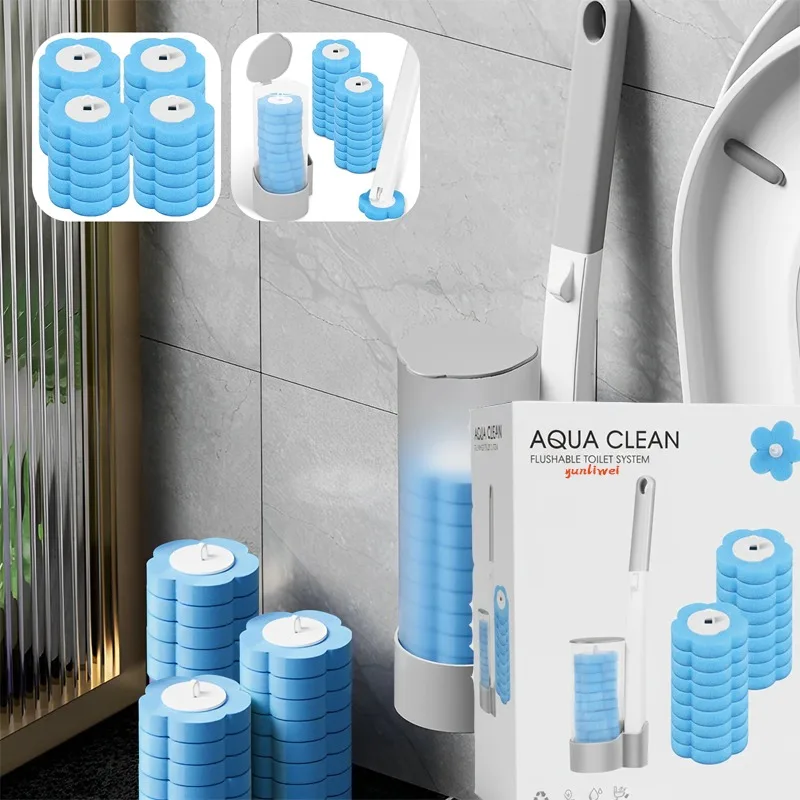 Escova de Vaso Sanitário Descartável com Cabeças Substituíveis e Base de Armazenamento, Escova de Limpeza Higiênica para Vaso Sanitário, Acessórios para Conjunto de Vaso Sanitário, Porta-Pincel