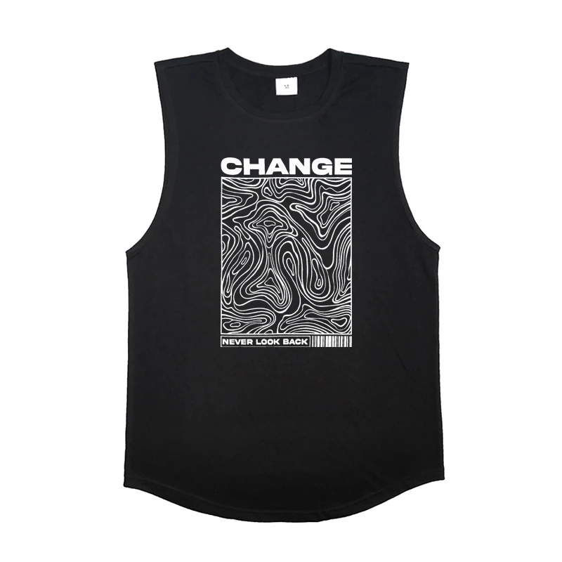 Débardeurs de sport pour hommes avec impression « Change Never Look Back », en coton, décontractés, pour l'été, vêtements de fitness, débardeurs de musculation sans manches