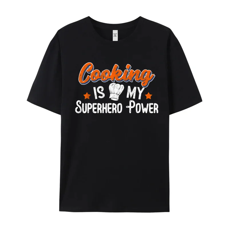 Normal Short Sleeve Tops Tees Christmas Loose Round Collar 100% Cotton Tee-Shirt women's T-shirts Cooking Is My Superhero Power