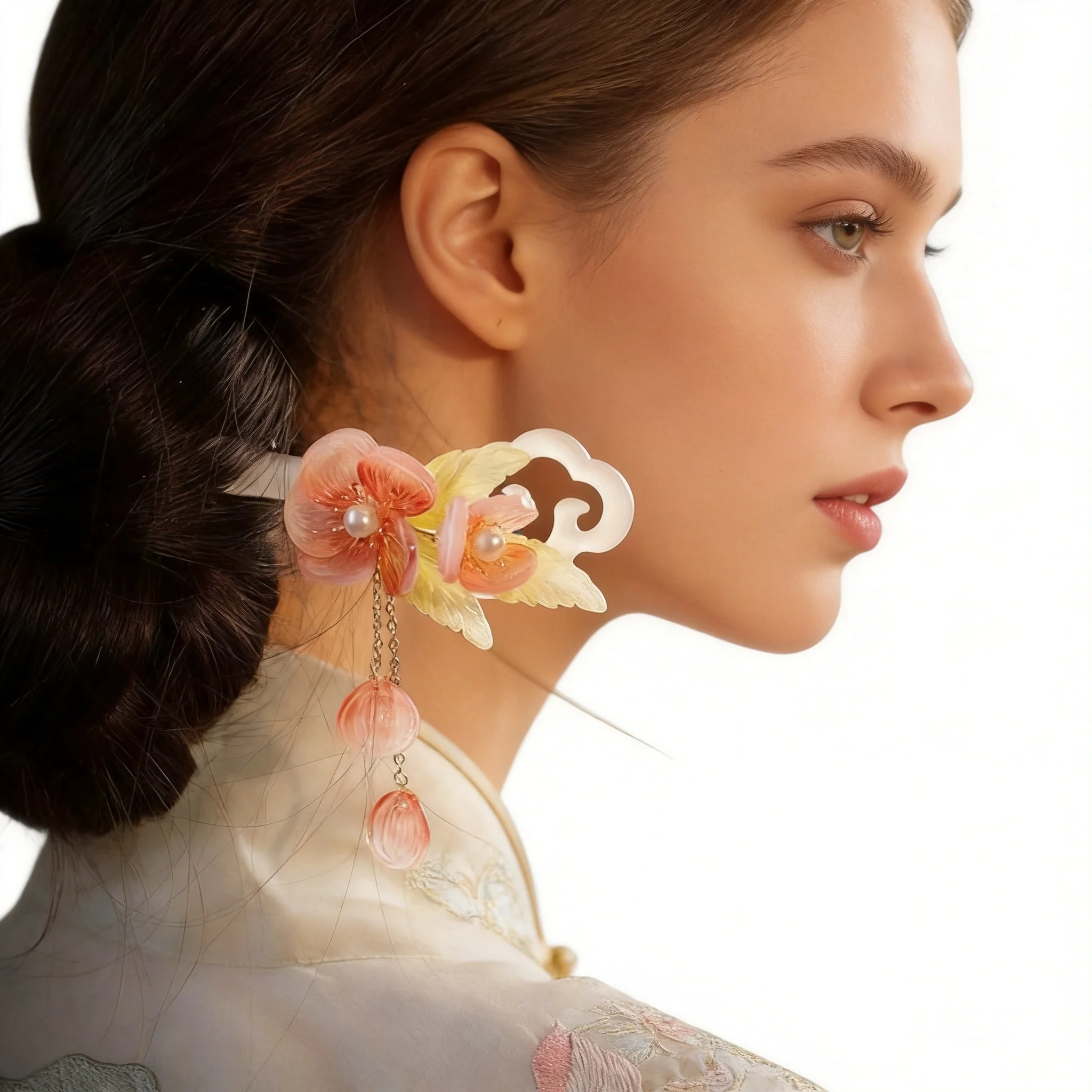 Chinese Style Lucky Auspicious Acetate Glaze Flower Hairpin Cloud Tassel Pearl Hair Stick For Hanfu Cosplay Party Daily Wear Vin