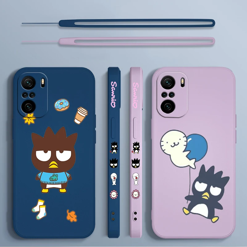 Sanrio Badbadtz-maru Cartoon For Xiaomi Redmi Note 13 12 12Pro 11 11S 11T 10S 10 Pro Plus 5G Liquid Left Rope Phone Case