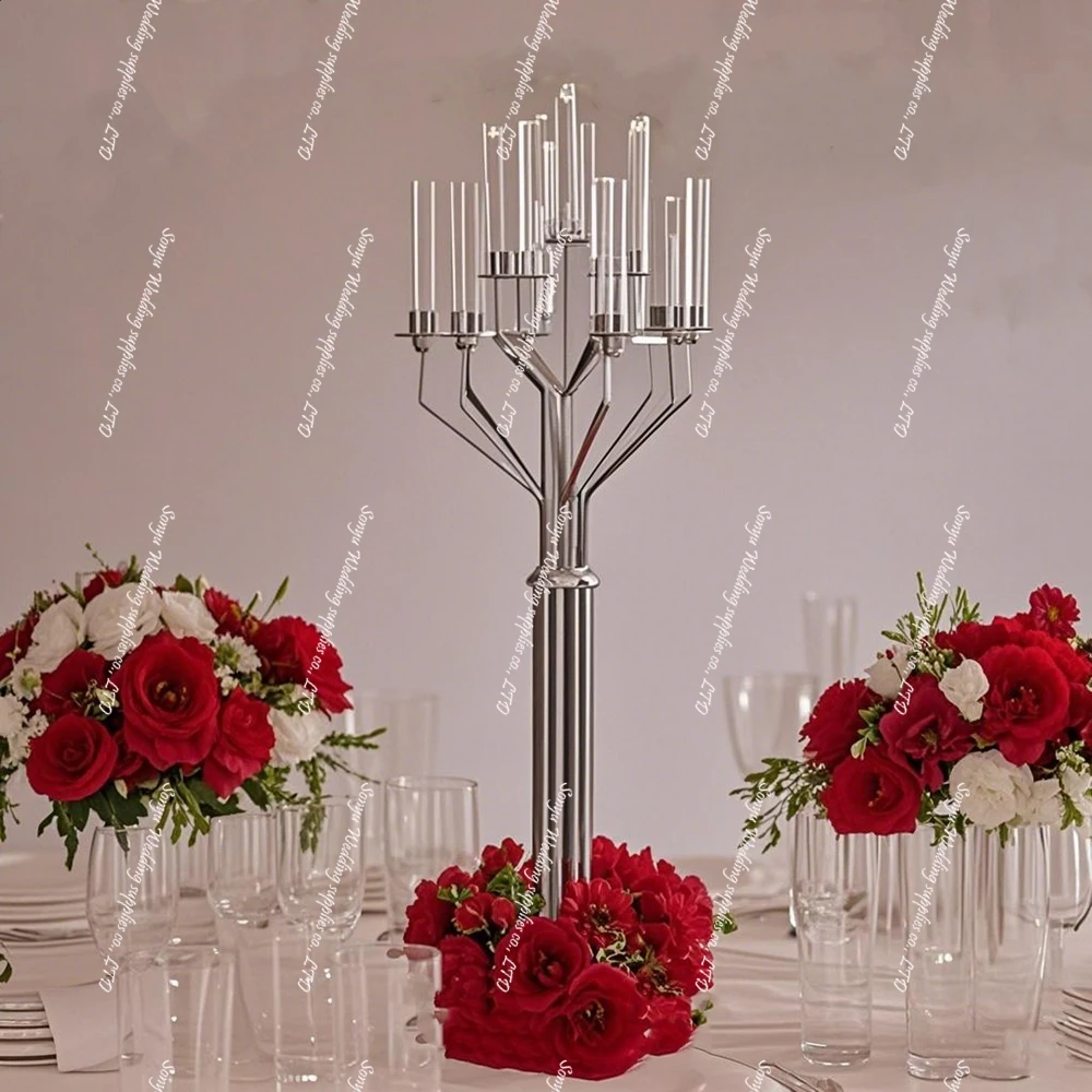 6pcs 130cm Large Floor Standing Candle Holders Wedding Tall Black arch backdrop aisle Candelabra Centerpieces