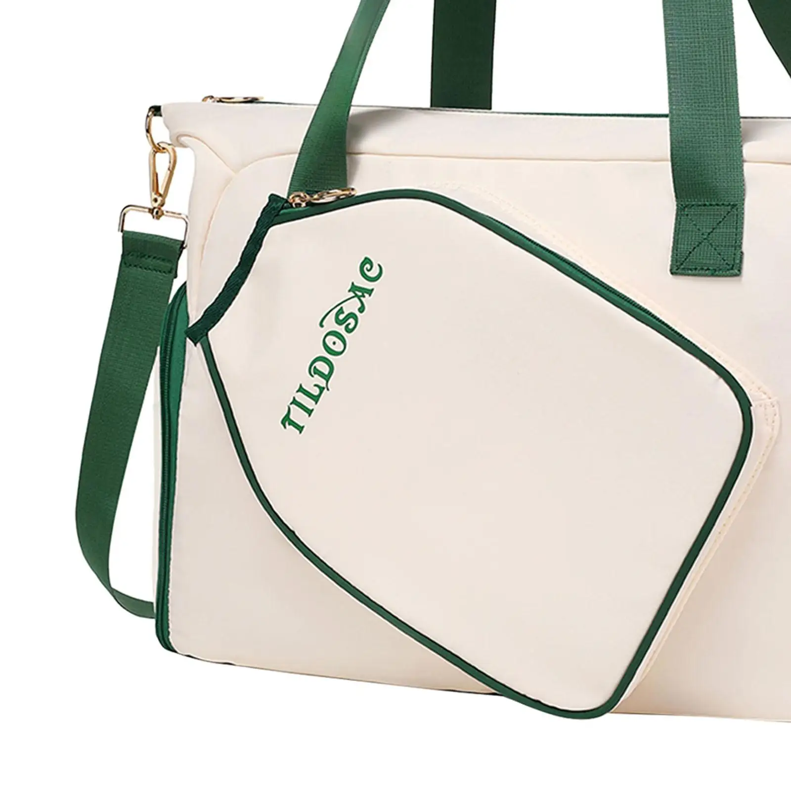 Pickleball Racket Bag with Shoulder Strap Multipurpose with Shoe Compartment White Green