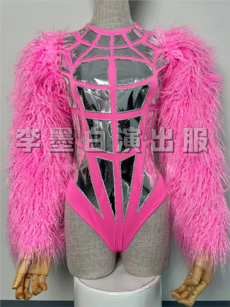 

Custom Rose Pink High-end Mirror Set Singer Stage Outfit Gogo DS Nightclub Performance Costume