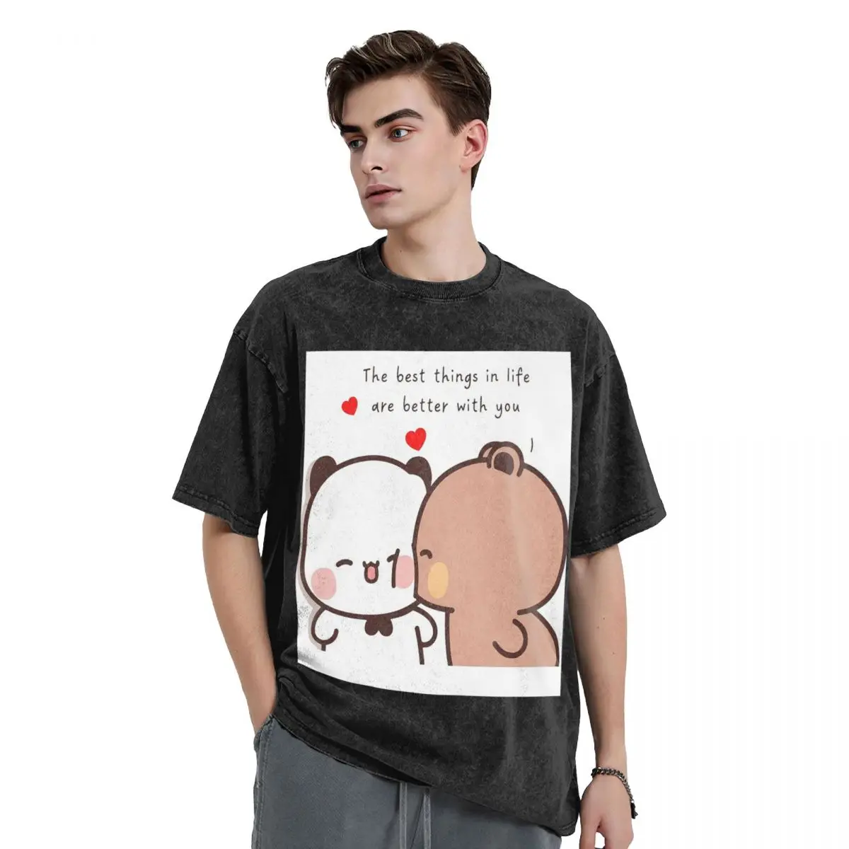 Peach And Goma Bubu Dudu Balloon Washed T Shirts Vintage Short Sleeve Hip Hop T-Shirt Streetwear Tops Tees for Men Women
