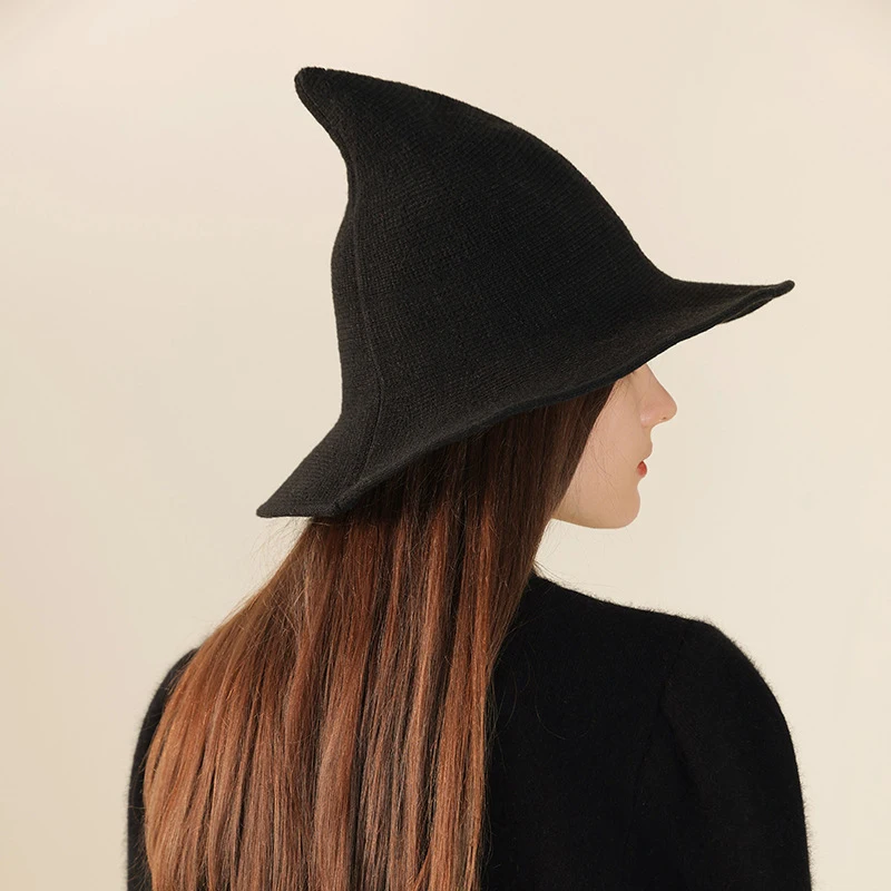 Sombrero de mago de punto para decoración de Halloween, gorros de bruja para adultos y niños, accesorios para disfraces, fiesta