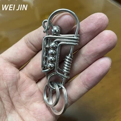 Handmade Steel Wire Car Key Ring Stainless steel Keychain, Bamboo Joint Matte Round Bead Polishing, Men's Trinket Outdoor Style