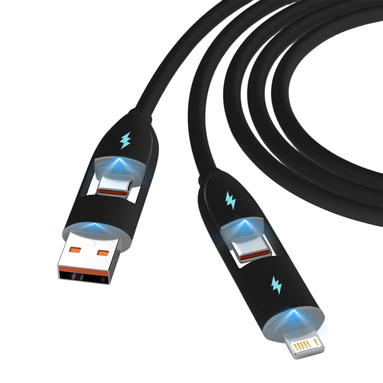 240W Fast Charging 4 in 1 PD Data Cable Liquid Silicone Flash Charger Cord Charging Wire For iPhone  Xiaomi Samsung Android Phon