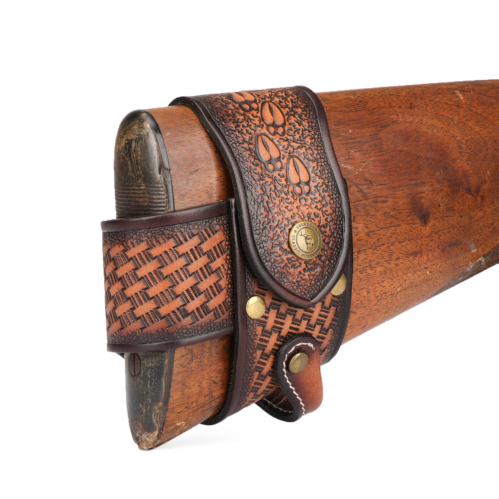 Tourbon Hunting Accessories Rifle Buttstock Holder Sling Mount Sleeve Leather Gun No-Drill Harnessed Brown Shooting