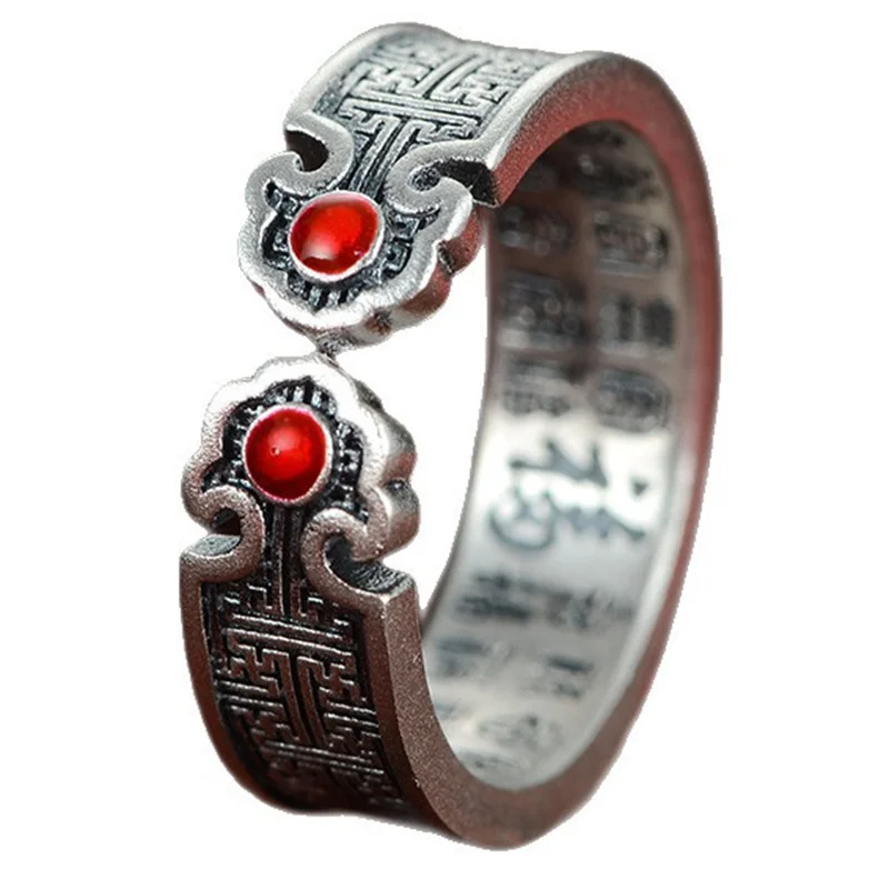 Vintage Lines Pattern Ring Female Index Finger Accessories Blessing Ruyi Fu Ring For Women Jewelry Open Size