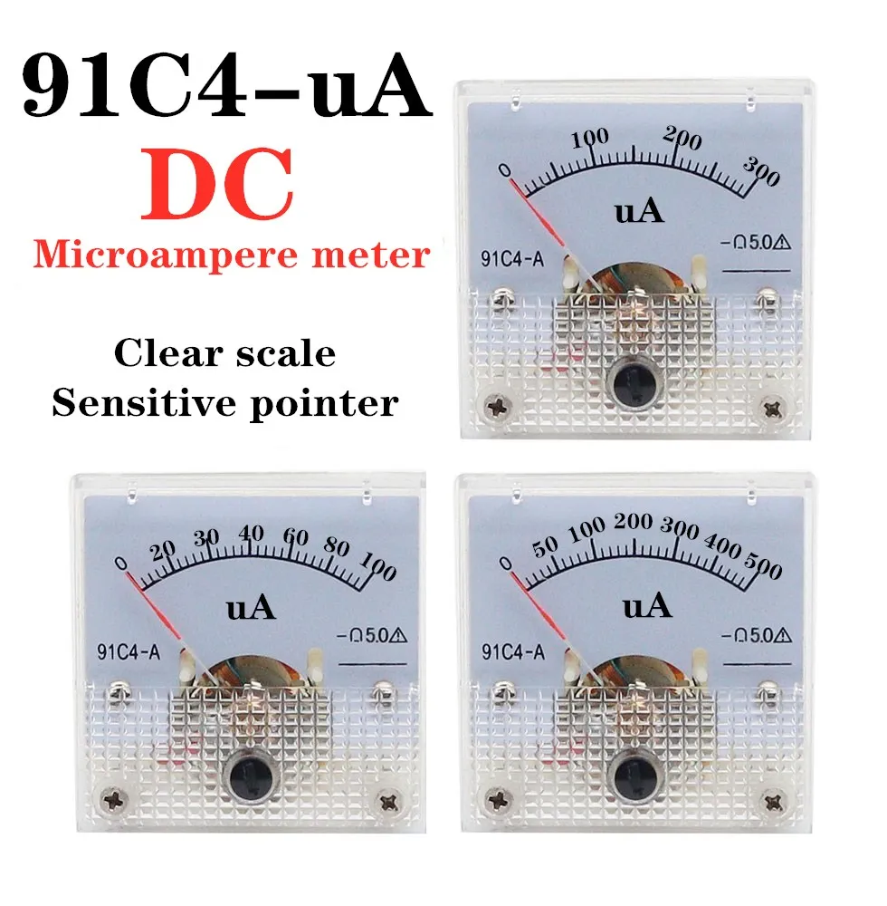 91C4-UA DC microammeter 50UA 100UA 200UA 300UA 500UA Analog Mechanics Plate table Pointer type Ammeter 45*45mm