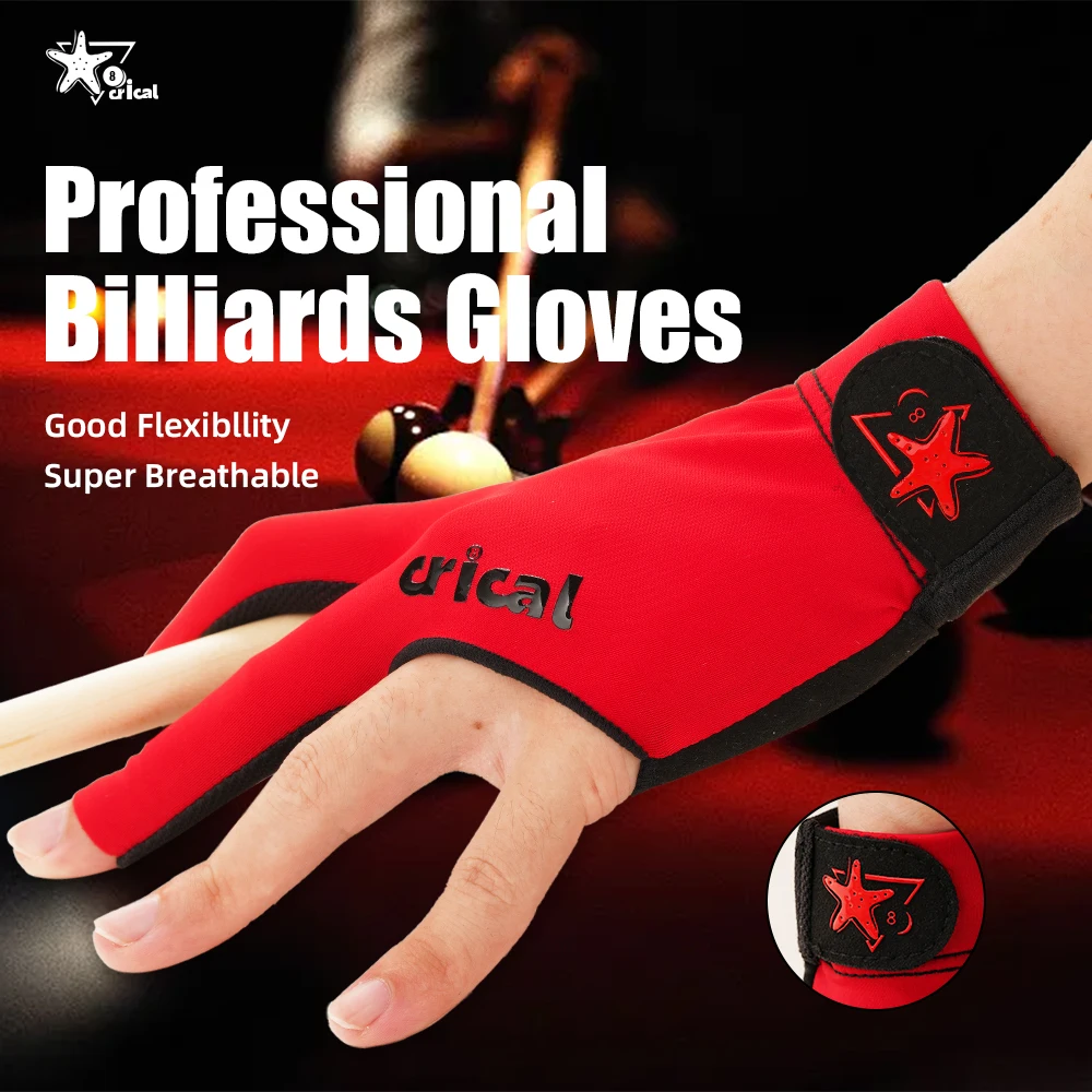 CRICAL-Lycra Billiard Glove for Billiard Training, Comfortable Snooker Cue Gloves, Right and Left Hand, 3 Fingers, Accessories