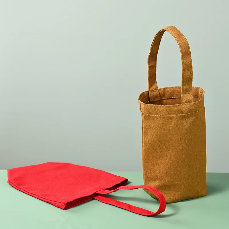 Custom Print Logo Solid Color Canvas Bucket Shoulder Tote Bag Round Bucket Large Capacity Environmentally Friendly Shopping Bags