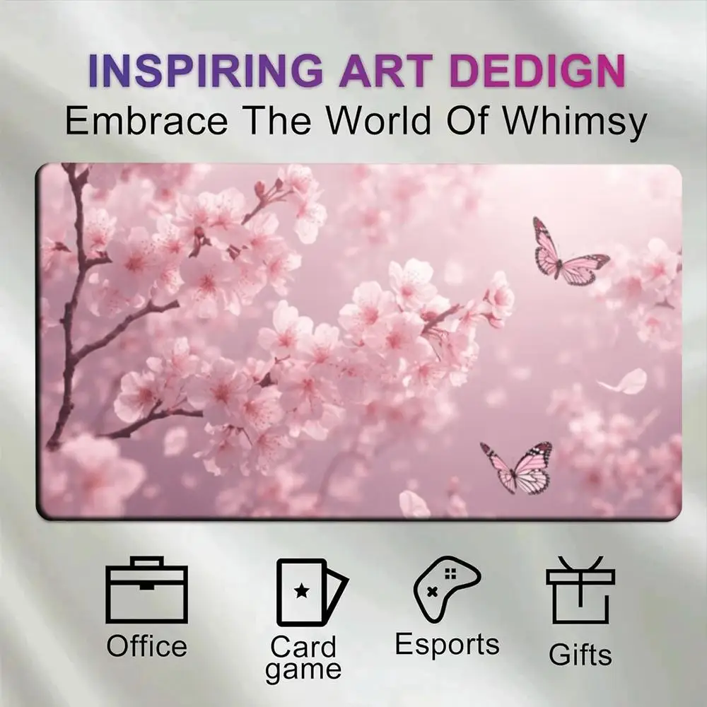 Pink Cherry Blossom Butterfly Large Gaming Desk Mat, Smooth Surface Non-Slip Rubber Base Mouse Pad, Waterproof Wear-resistant