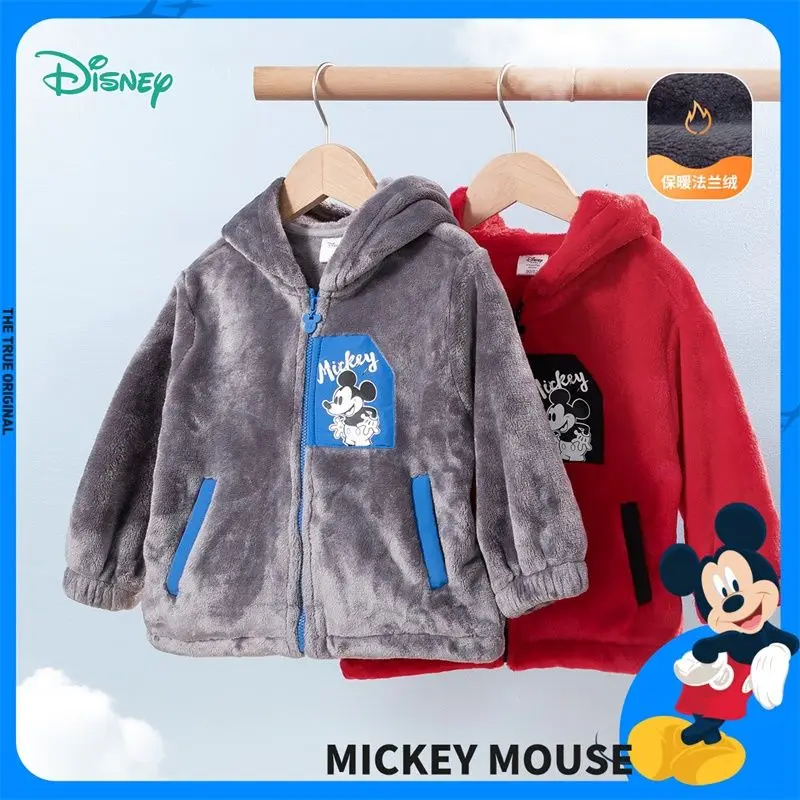 Kawaii nieuwe Mickey Minnie omkeerbare jas met print Disney verdikte warme winddichte herfst- en wintertopcadeau voor kinderen