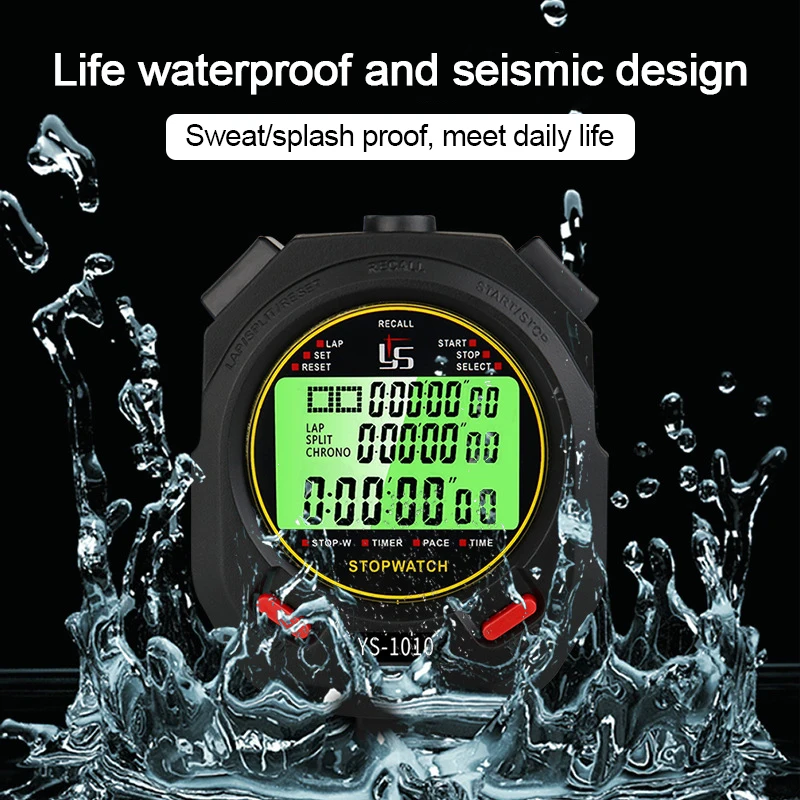 Digital Sports Stopwatch Timer 10/30/60/100 Track Professional Chronograph Counter LCD Training Handheld Luminous Stopwatch