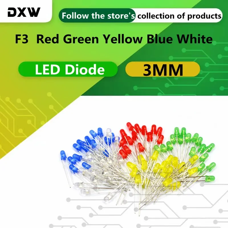 

500pcs Led Diode,3mm Light Diode Red Green Yellow Blue White LED Circuit Used for Scientific Project Experimental Components