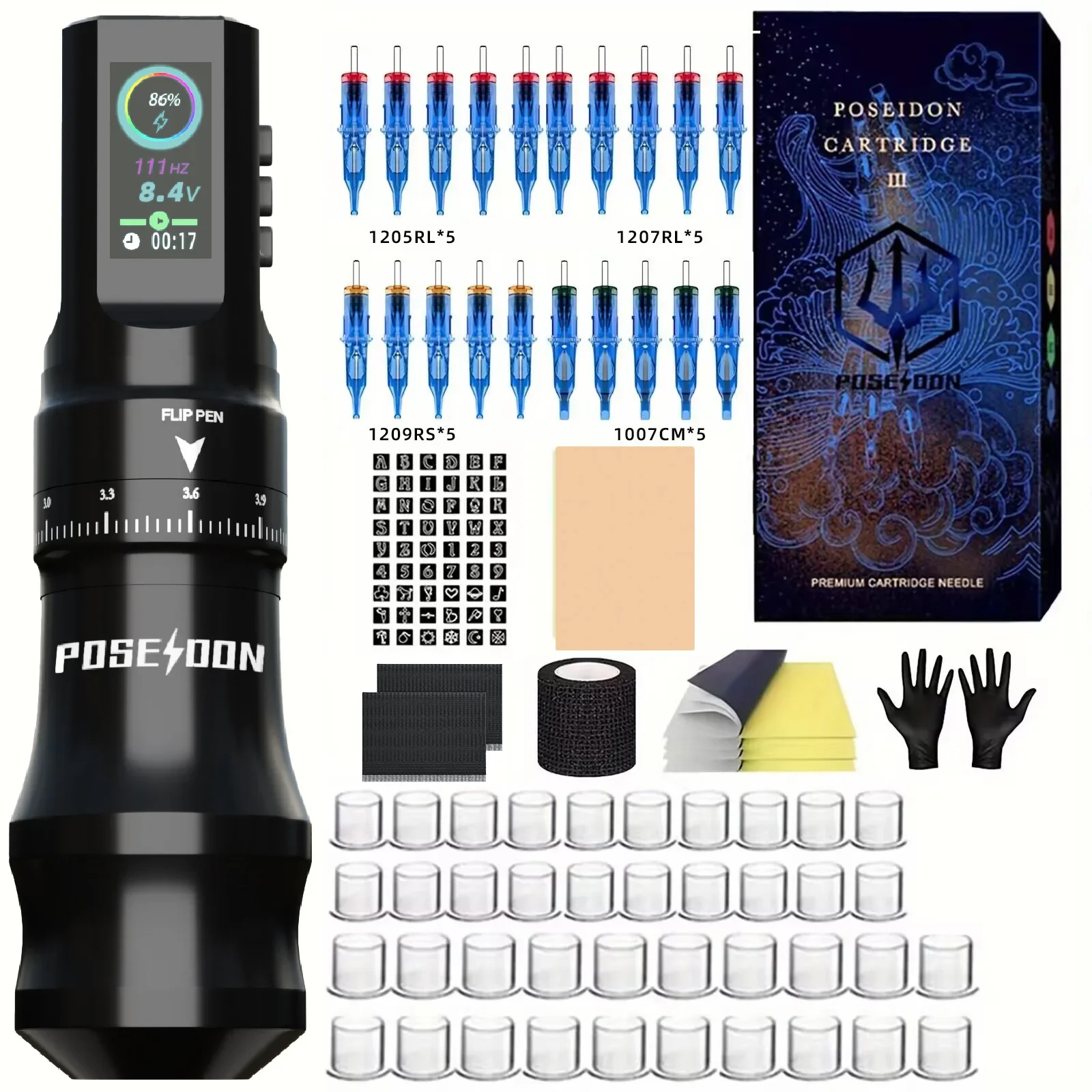 Tattoo Kit POSEIDON Pro Tattoo Pen Kit For Permanent Makeup Tattoo Machine  New High Quality Tattoo Power Supply Tattoo Pen Kit