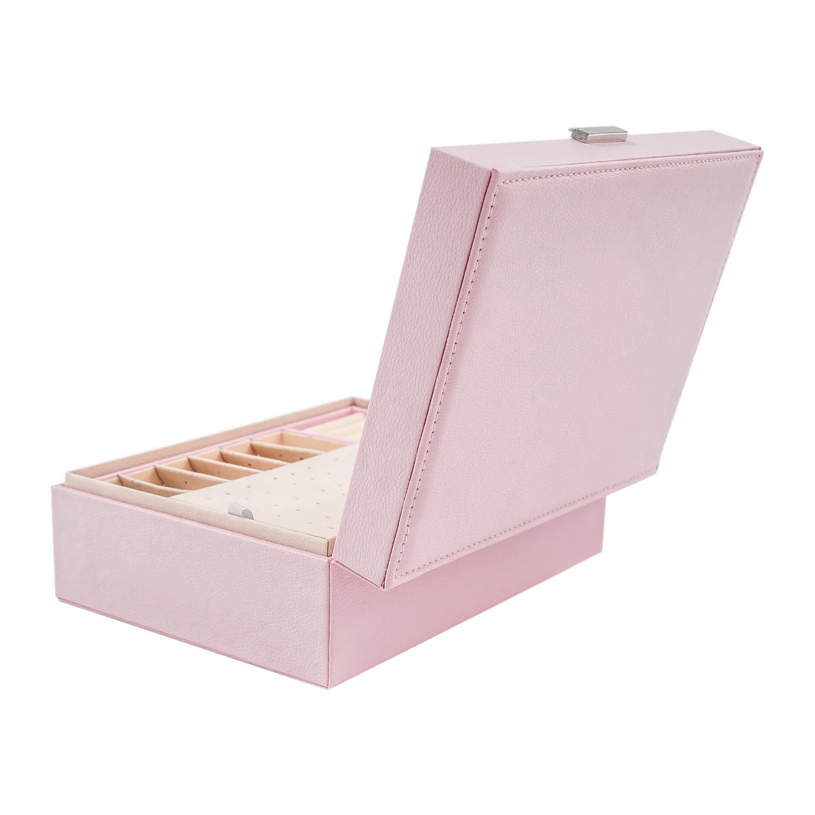 2-lagige abschließbare Schmuckaufbewahrungsbox mit herausnehmbaren Trennwänden, Schreibtisch-Organizer für Ringe, Ohrringe, Armbänder, Halsketten, Broschen, für den täglichen Schmuckaufbewahrungszweck auf dem Schminktisch zu Hause. – Detail 31