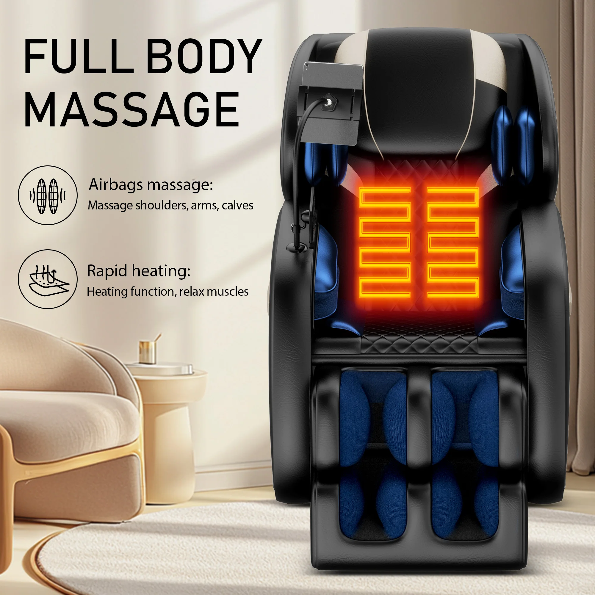 Full Body Massage Chair with Zero Gravity, Massage Chair Recliner with Heating, Airbags, Foot Roller, Touch Screen