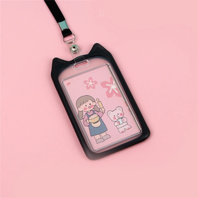 1PC Card Holder Cartoon Cat Bus Cardfile Sleeve Retractable Reel Lanyard Kids Gift Identity Credit Cover